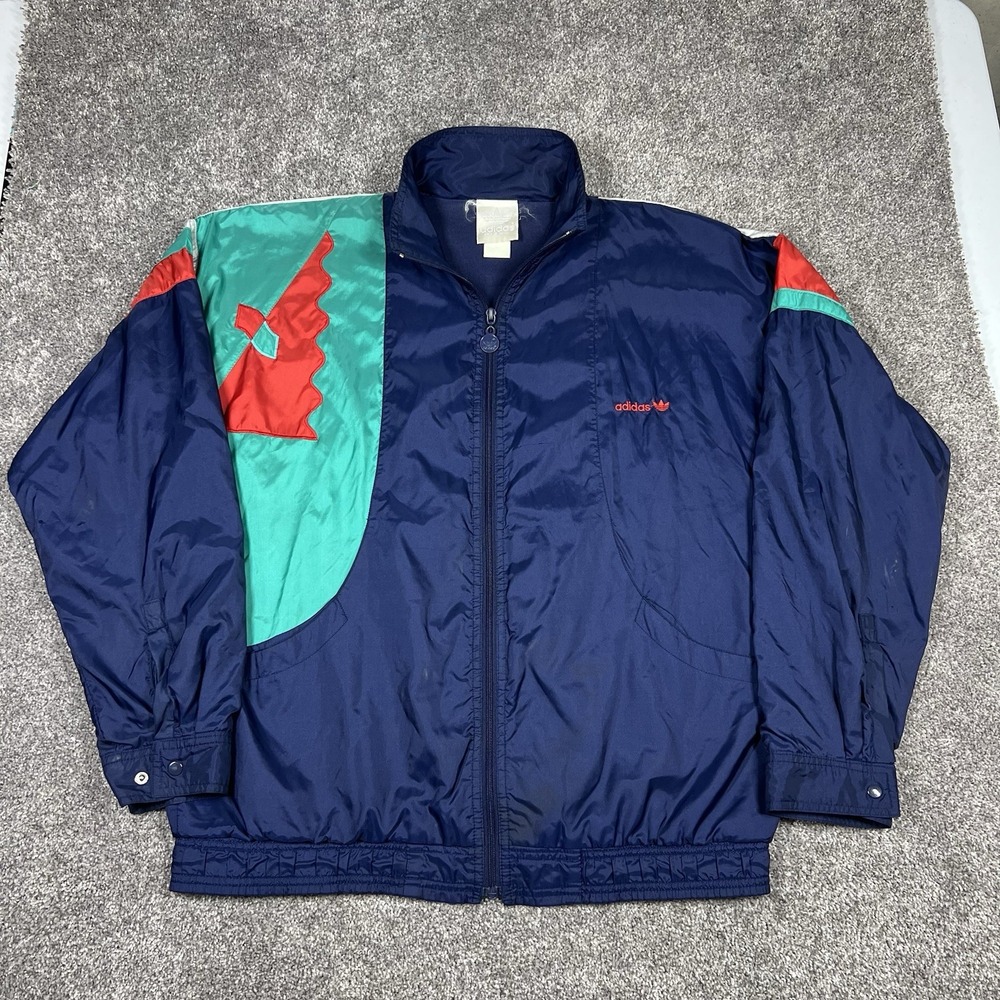 Adidas Vintage 80s 90s Windbreaker Track Jacket Nylon Size Large Colorblock